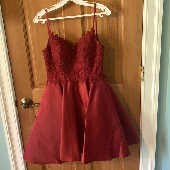 dancing queen burgundy dress Burgundy Long Embroidered-Bodice Prom Dress